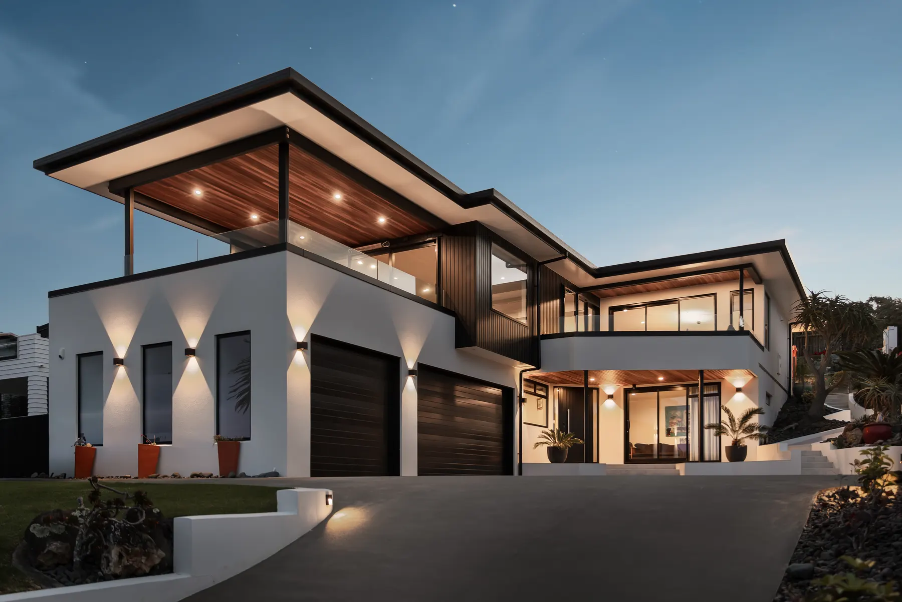 Beachside home at twilight, 61 Beach Road